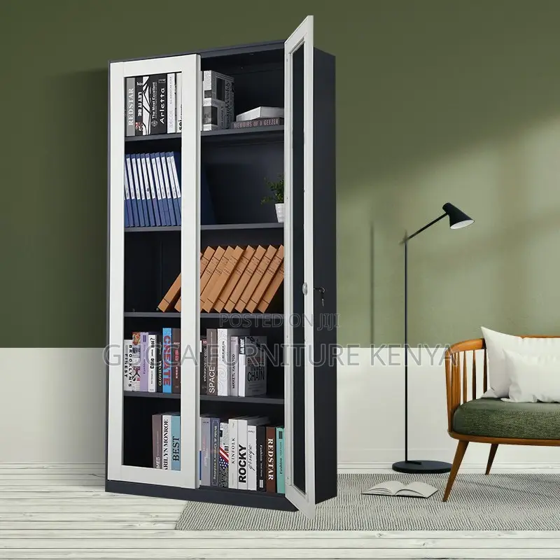 Office 2-Door Lockable Glass File Cabinet