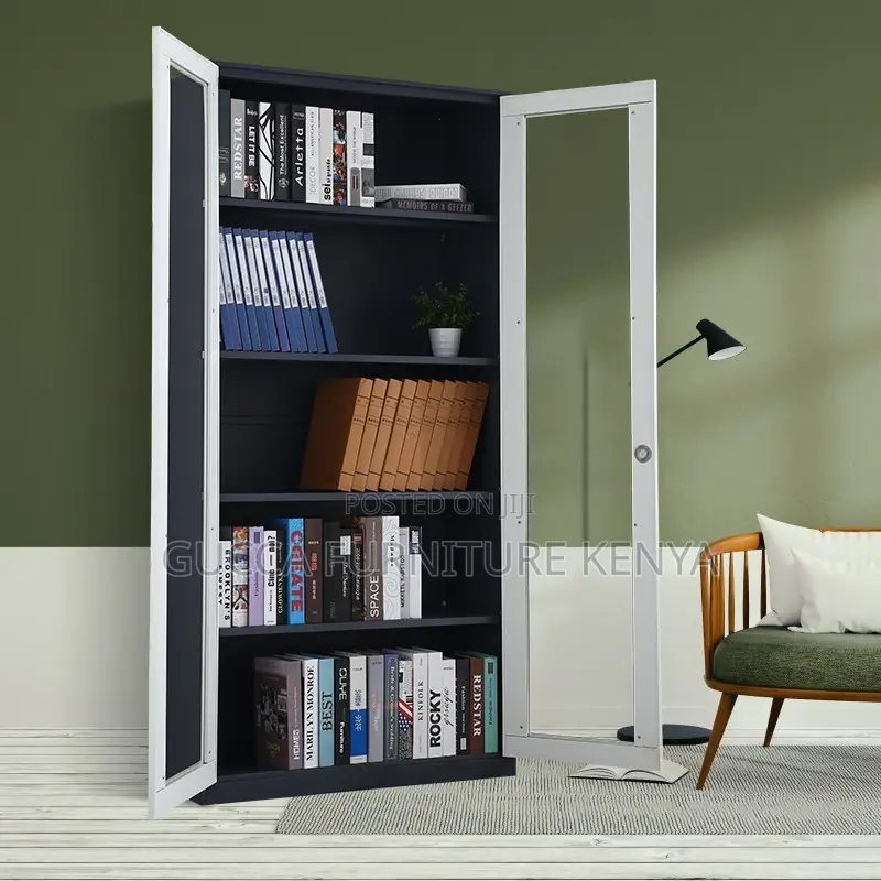 Office 2-Door Lockable Glass File Cabinet
