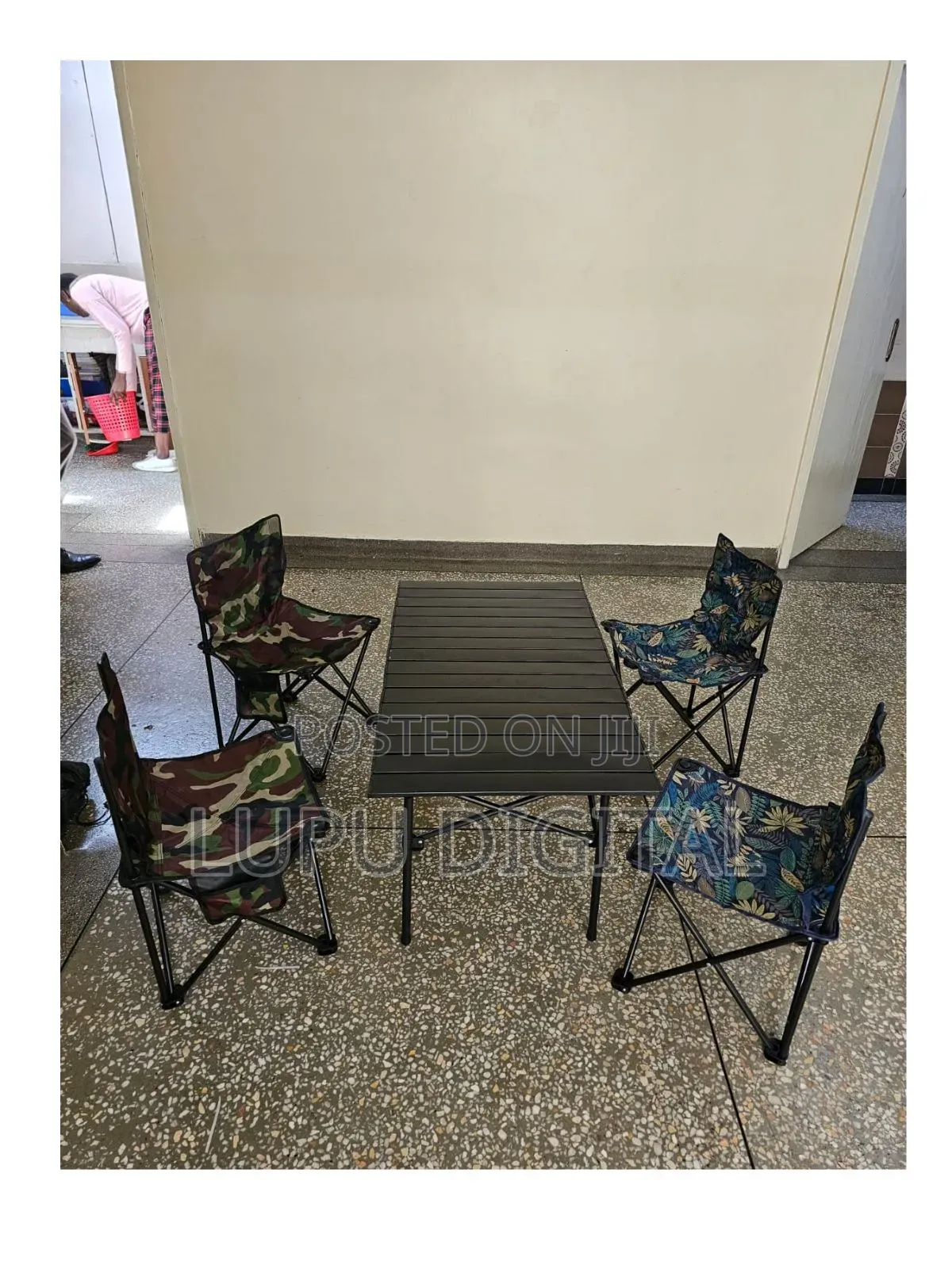 Camping Set of 4 Foldable Chairs and 1 Metallic Foldable Table