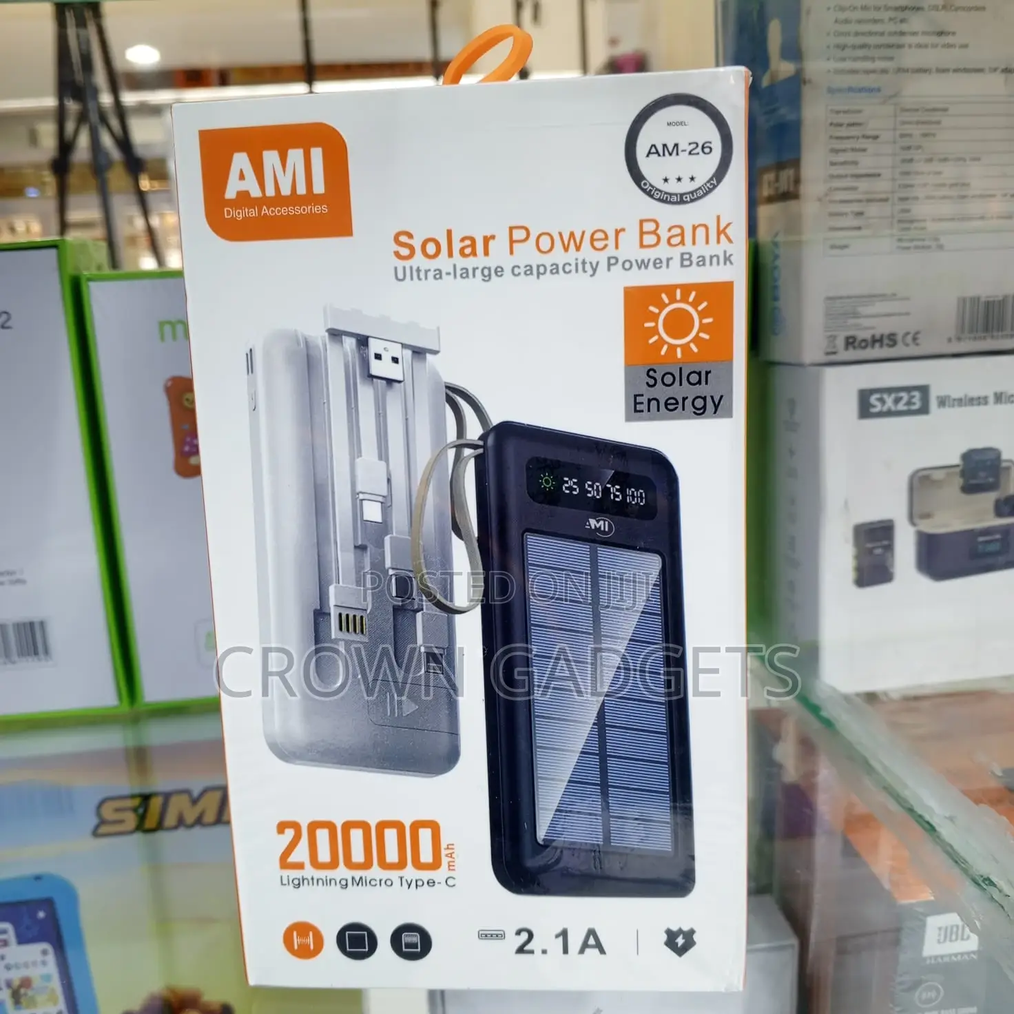 Ami Am-26 20000mah Solar Power Bank Fast Charge 2.1a