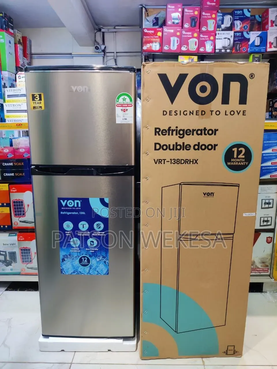 Von VRT-138drhx Double Door Fridge 138 Litres – Inox