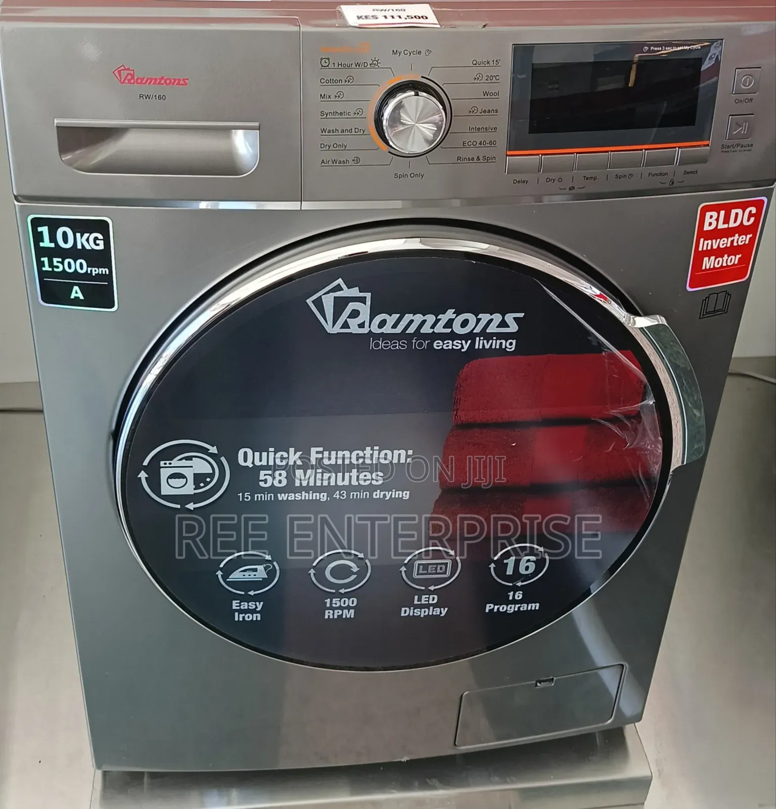 Ramtons Rw/160-10kg Washer + 6kg Dryer- Dark Silver (1yr Wrty)