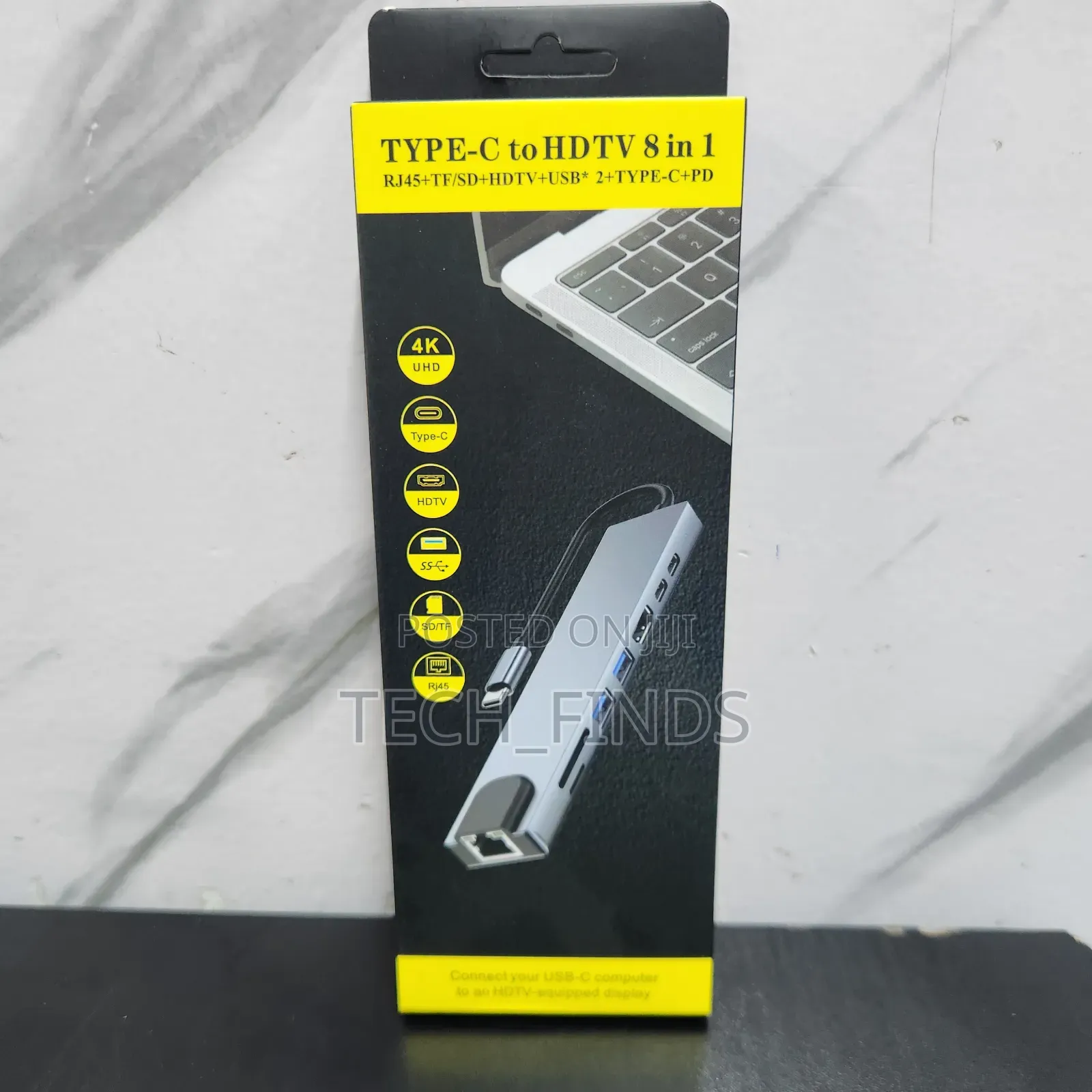 8-in-1 Type-C Hub Adapter - Hdmi, Rj45 Ethernet, Sd/Tf Card Reader