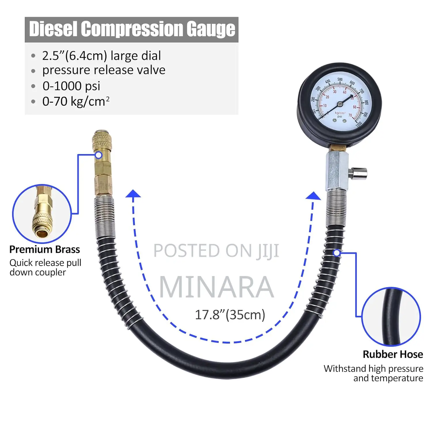 17 Pcs, Diesel Engine Compression Tester, Cylinder Pressure Tool Kit