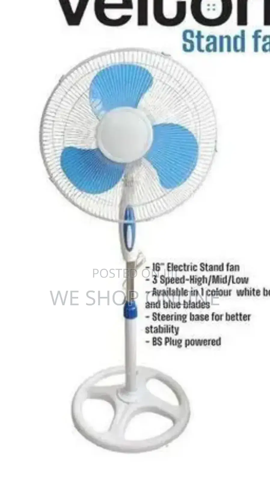 Velton 16" Inches Adjustable Height Free Standing Fan