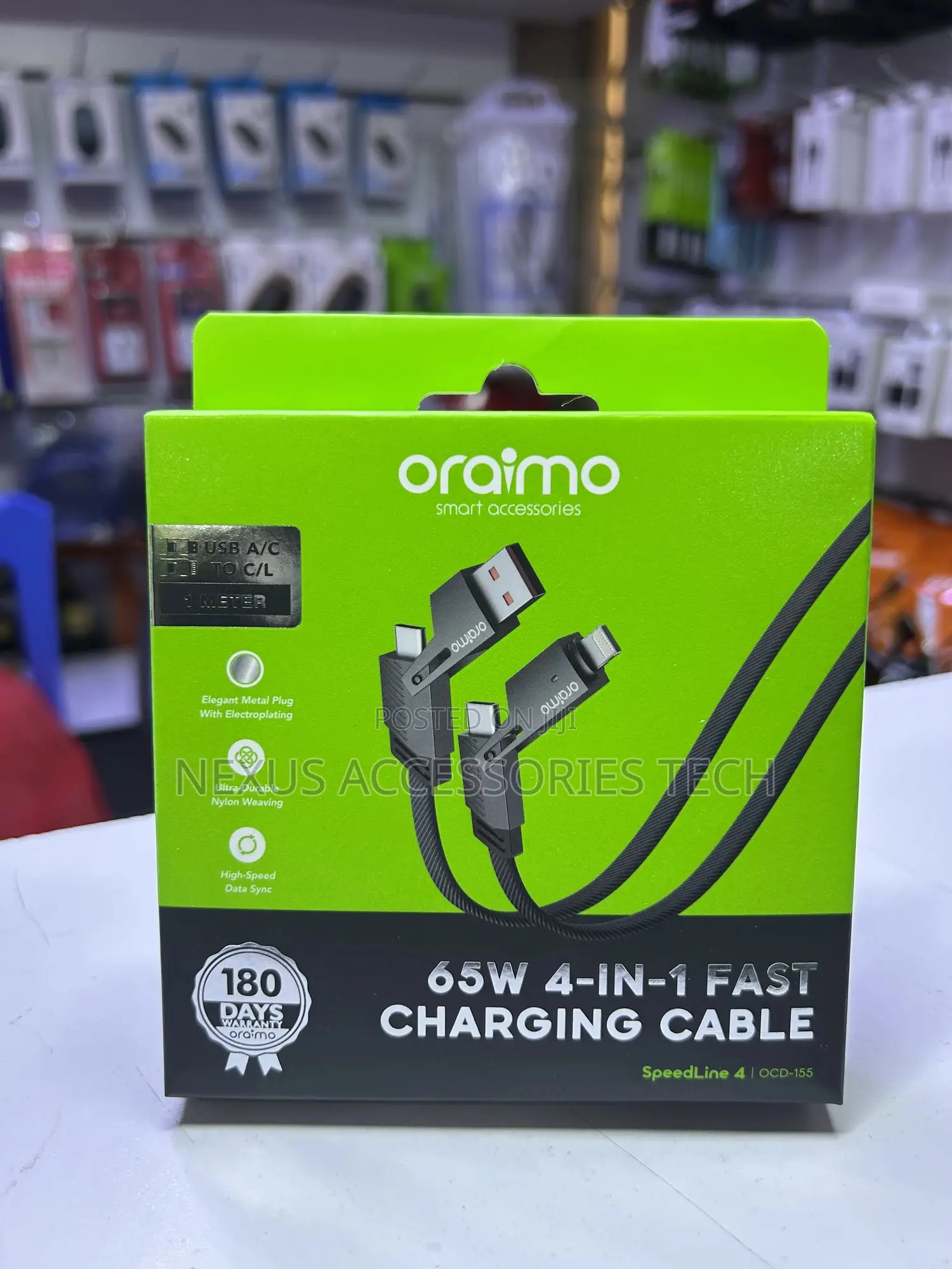Oraimo 65w 4-in-1 Fast Charging Cable, Elegant Metal Plug By