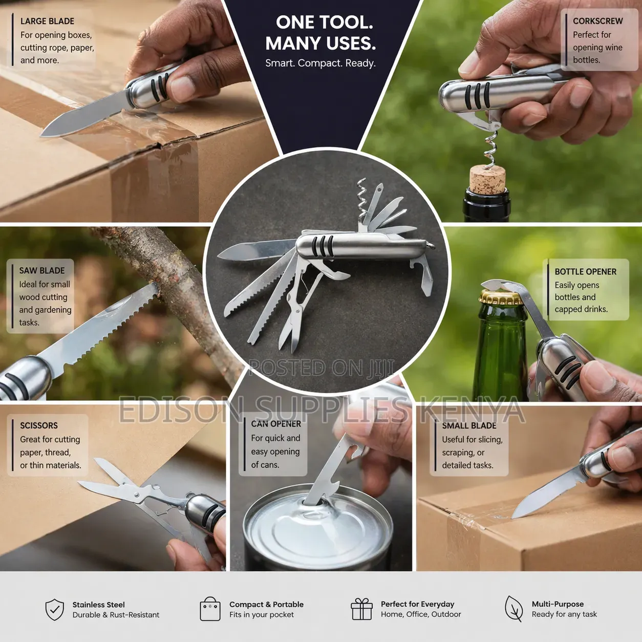Pocket Knife Multifunctional 8-in-1 Multi Tool Knife Opener Cork Screw