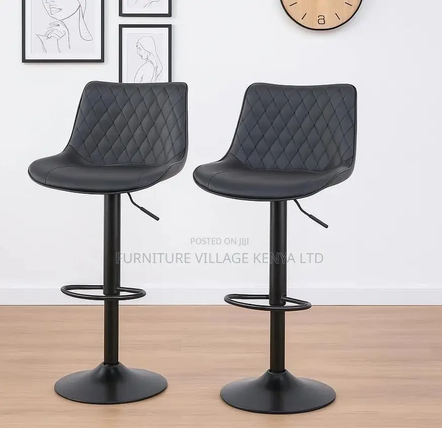 Barstool;Black Leather High Stool With Backrest (Adjustable)