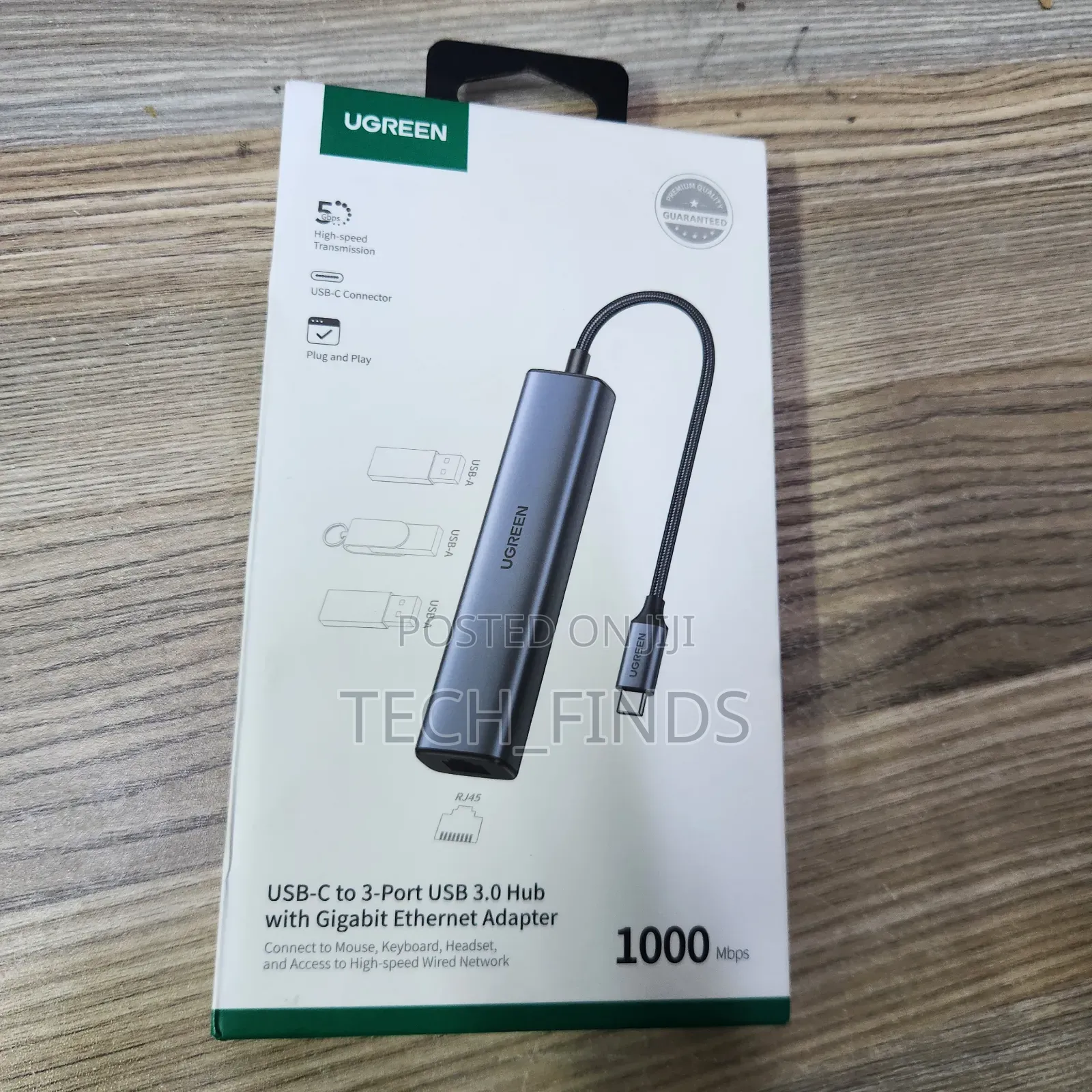 Ugreen Usb-C to Rj45 Gigabit Ethernet + Usb-a 3.0 (3 Ports) Adapter