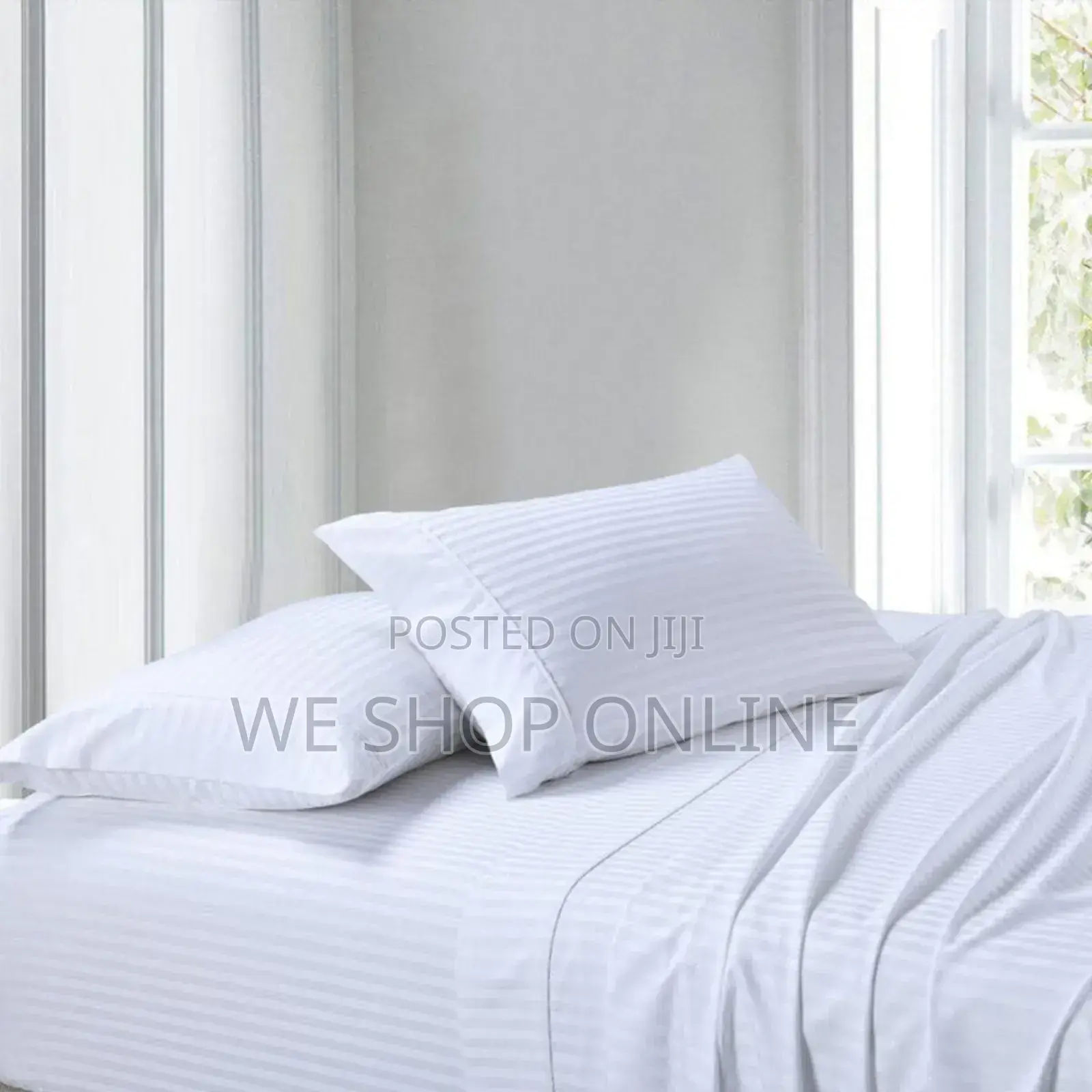 6*7, 2 Cotton Stripped White Bedsheets 2 Pillowcases