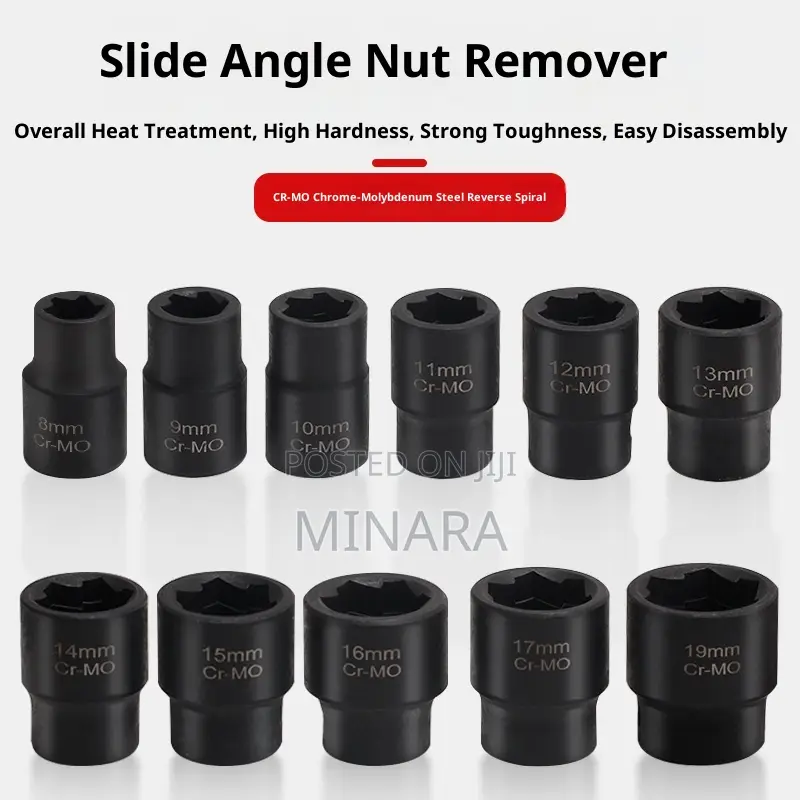 11 Pc, Twist Socket Set, Wheel Nut Remover, Damaged Bolt Extractor
