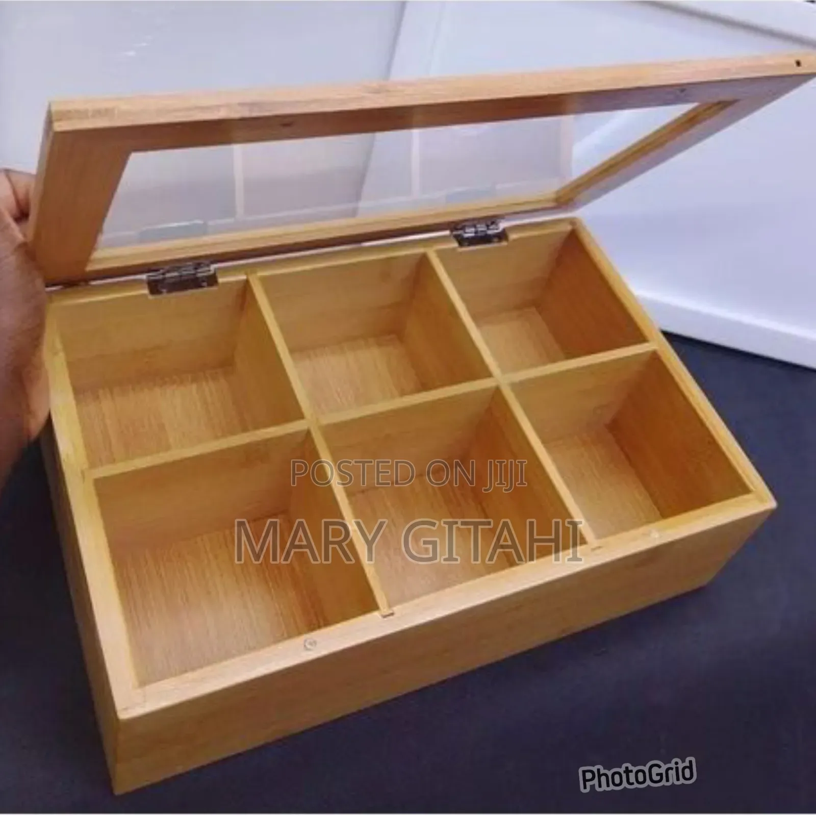 *6 Compartment Bamboo Tea Bag Organizer With Clear Cover