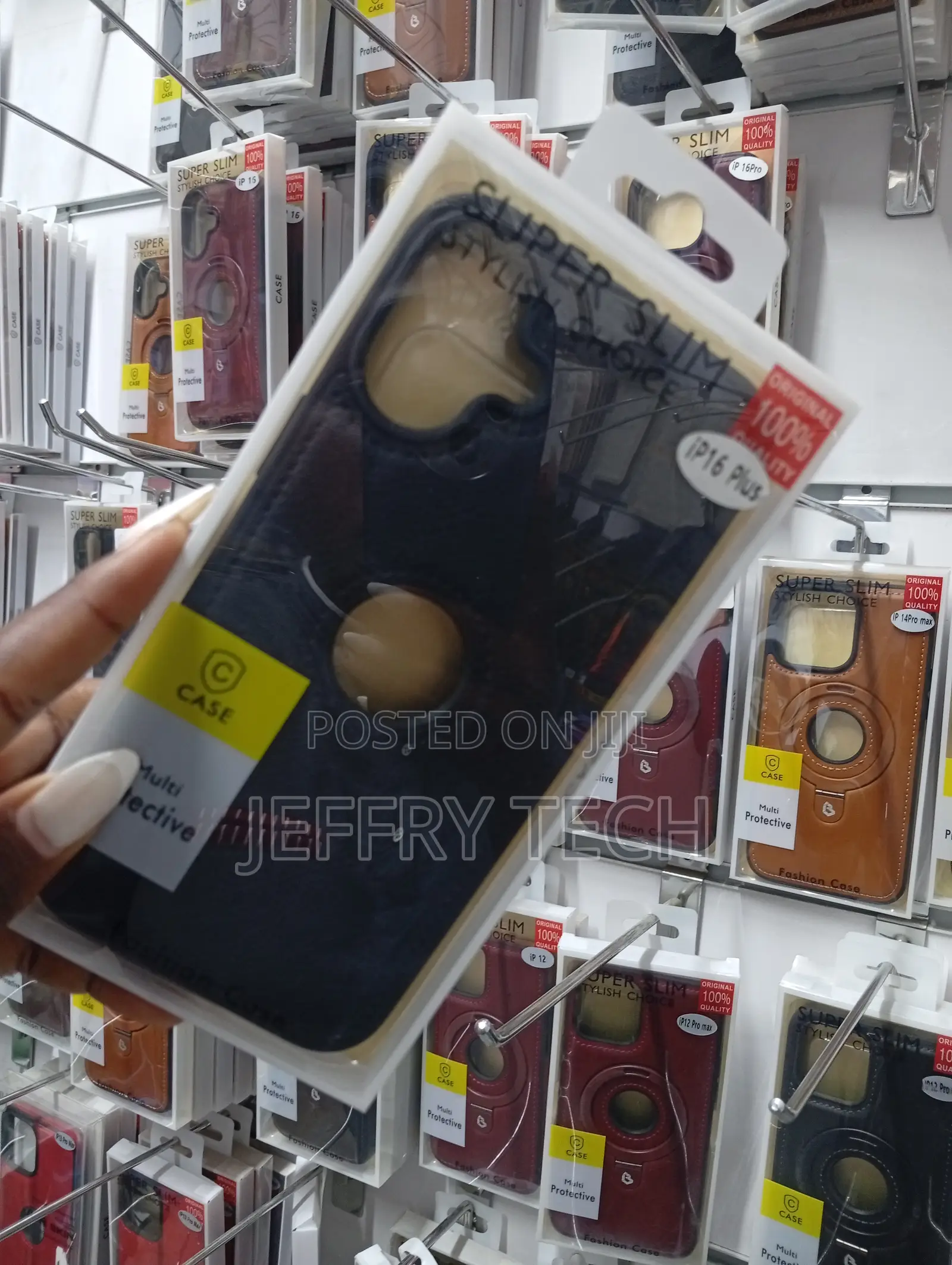 iPhone 16 Plus Black Leather-Textured Design Case