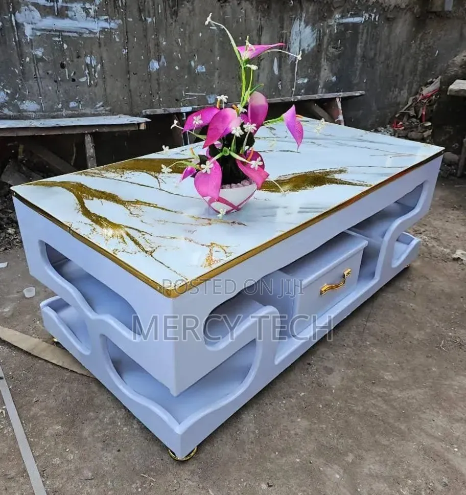 Modern White Gold Marble-Top Coffee Table