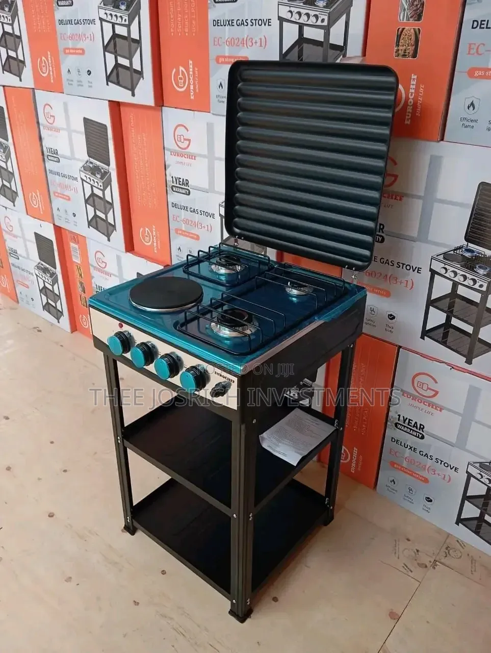 Eurochef 3 Gas +1 Electric Standing Cooker With Shelves