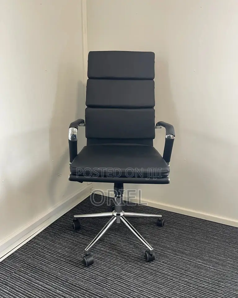 Executive Boardroom Table :- Ribbed Leather Mid-Back Office Chair