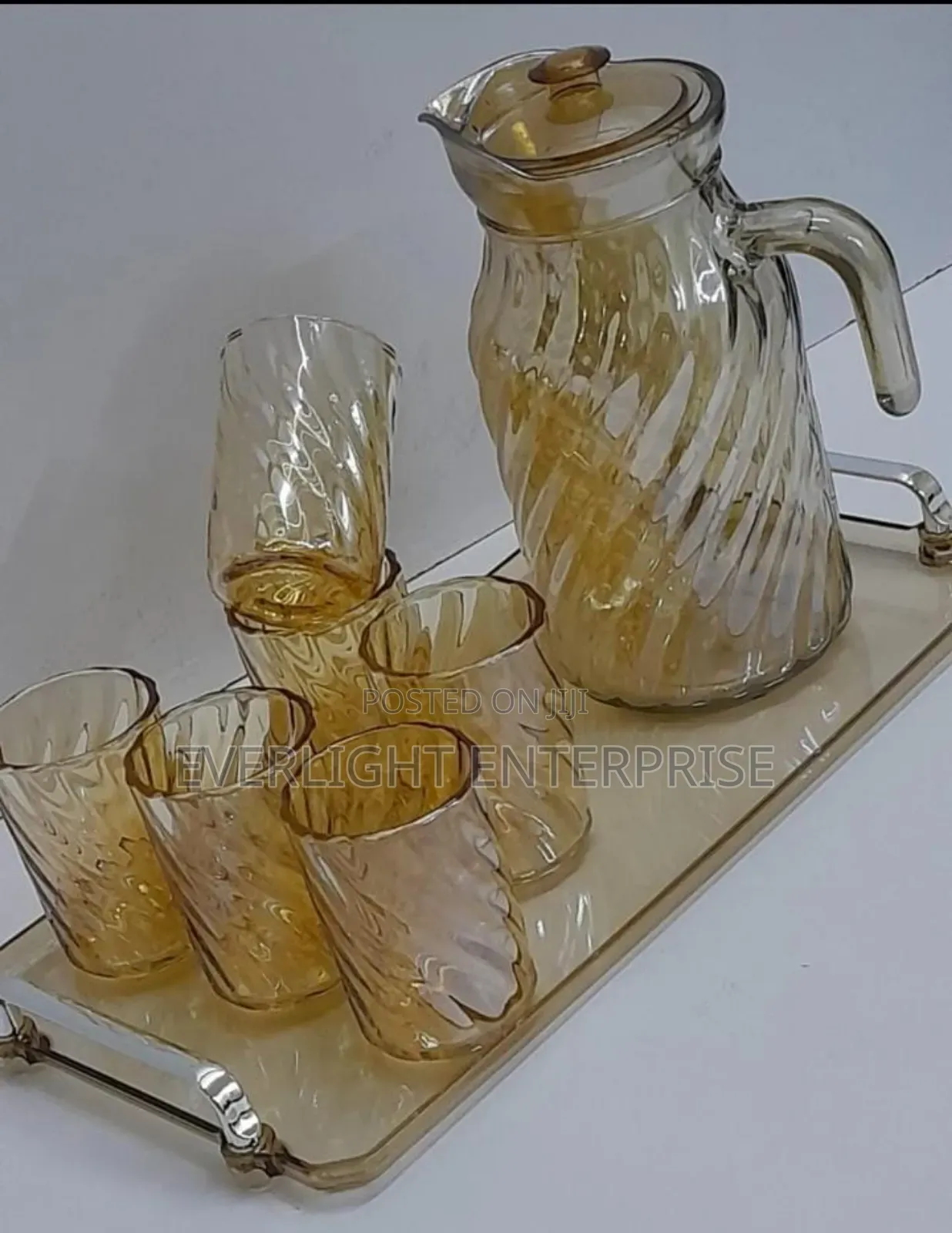 *Glass Jug With Glasses + Tray Available