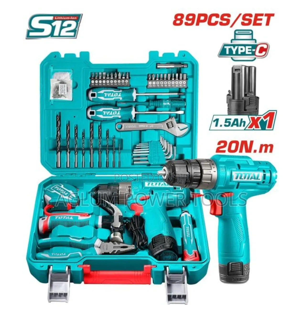 Total Cordless Drill 12v Toolset With 89 Pieces