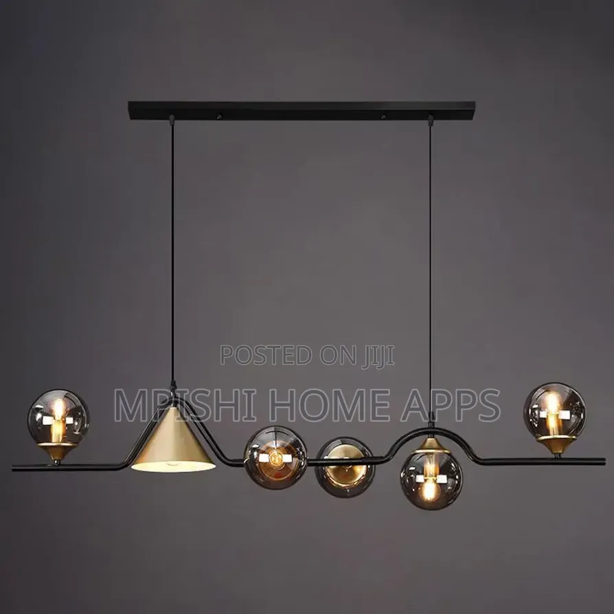6-Light Linear Pendant Lights With Glass Globes Shade,