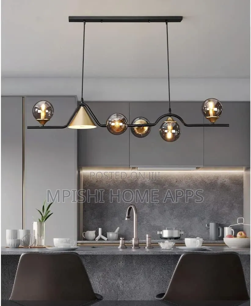 6-Light Linear Pendant Lights With Glass Globes Shade,