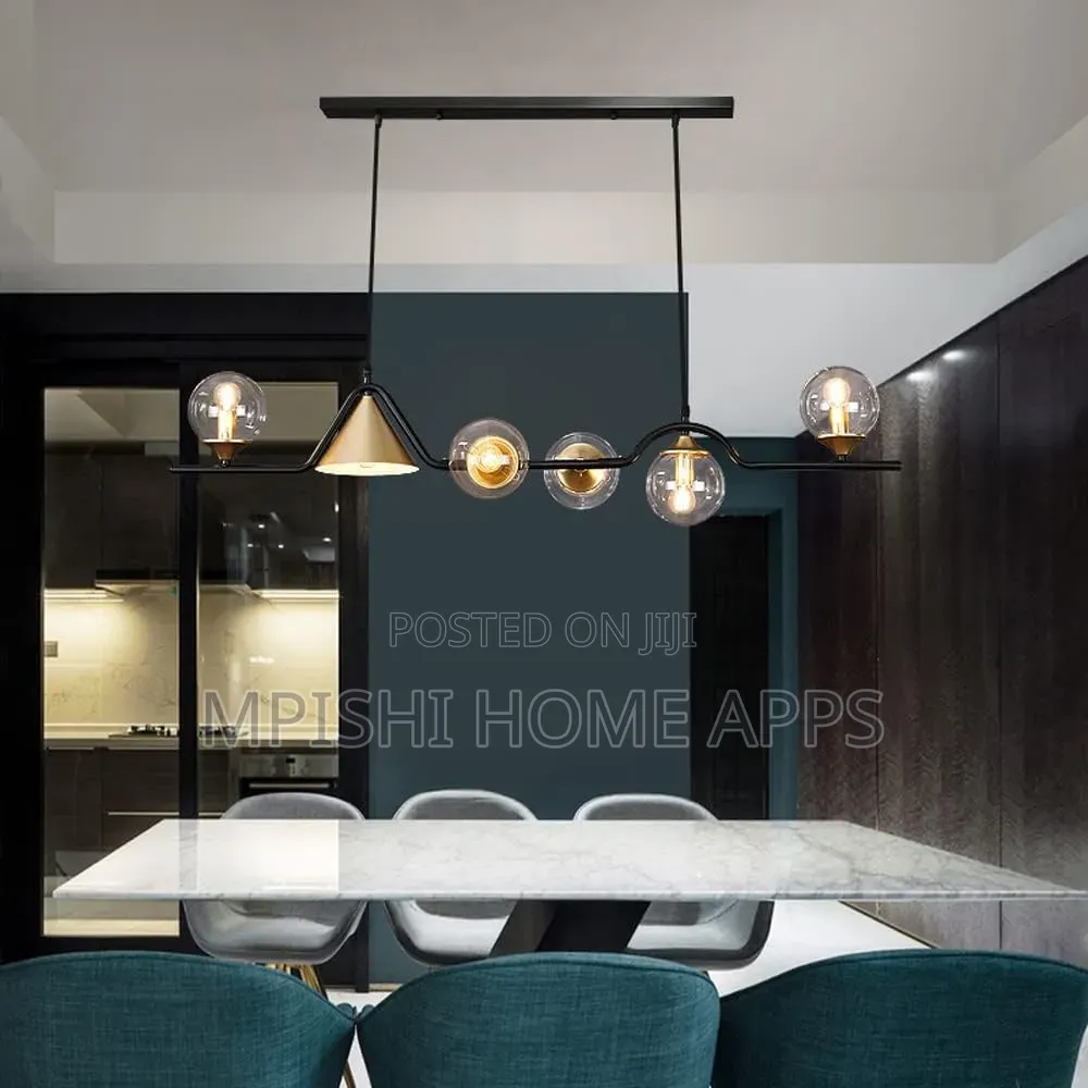 6-Light Linear Pendant Lights With Glass Globes Shade,