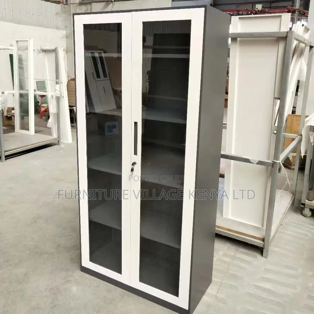 2-Door Metallic Glass Front Document Office Cabinet