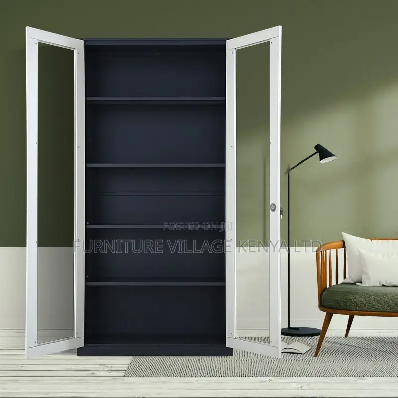 2-Door Metallic Glass Front Document Office Cabinet
