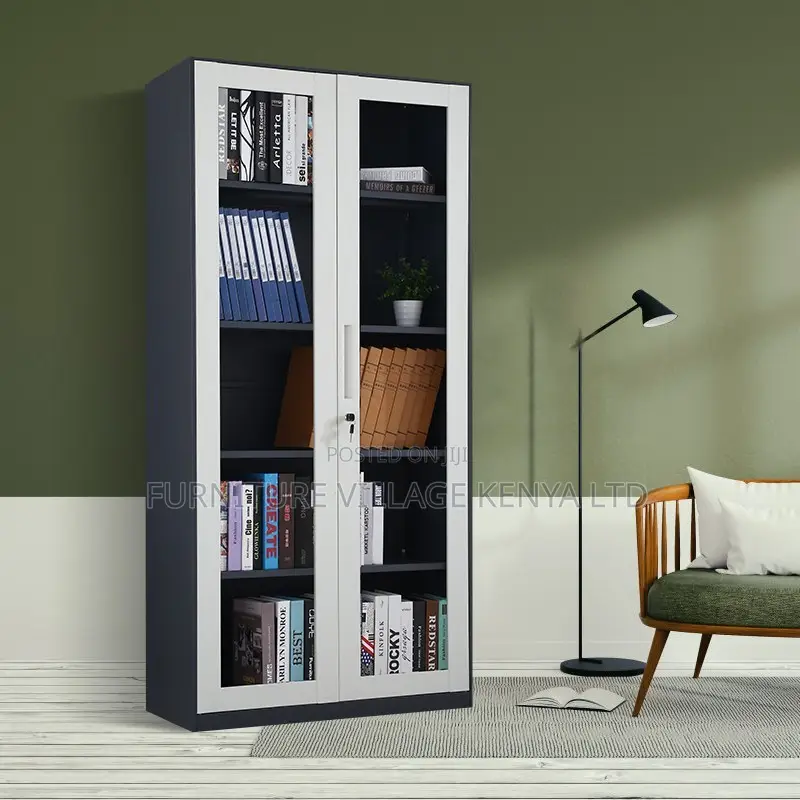 2-Door Metallic Glass Front Document Office Cabinet