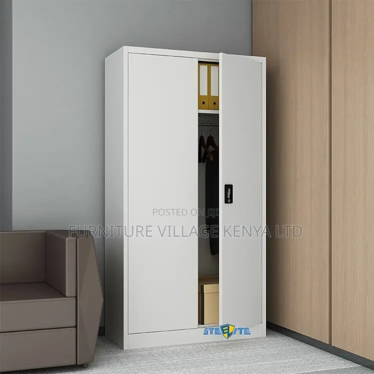 2-Door White Metallic Cabinet With Adjustable Shelves