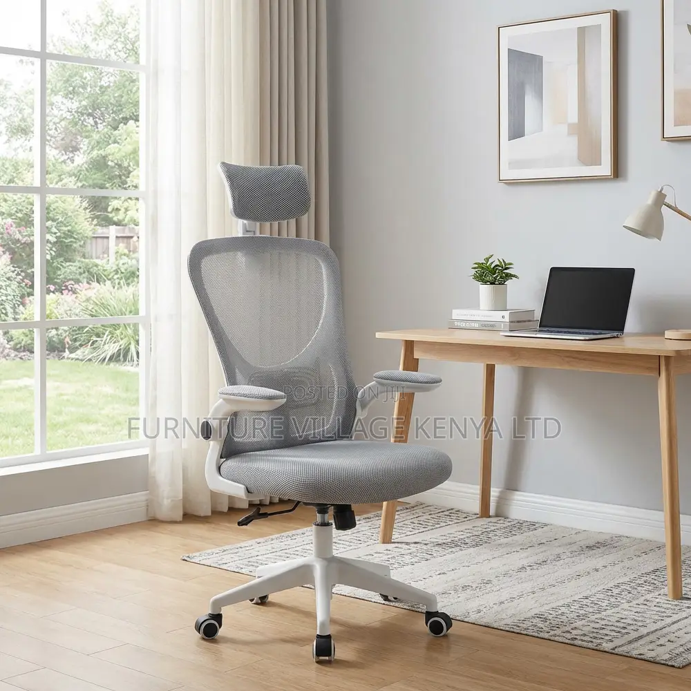 White Swivel Ergonomic Desk Seat With Armrest