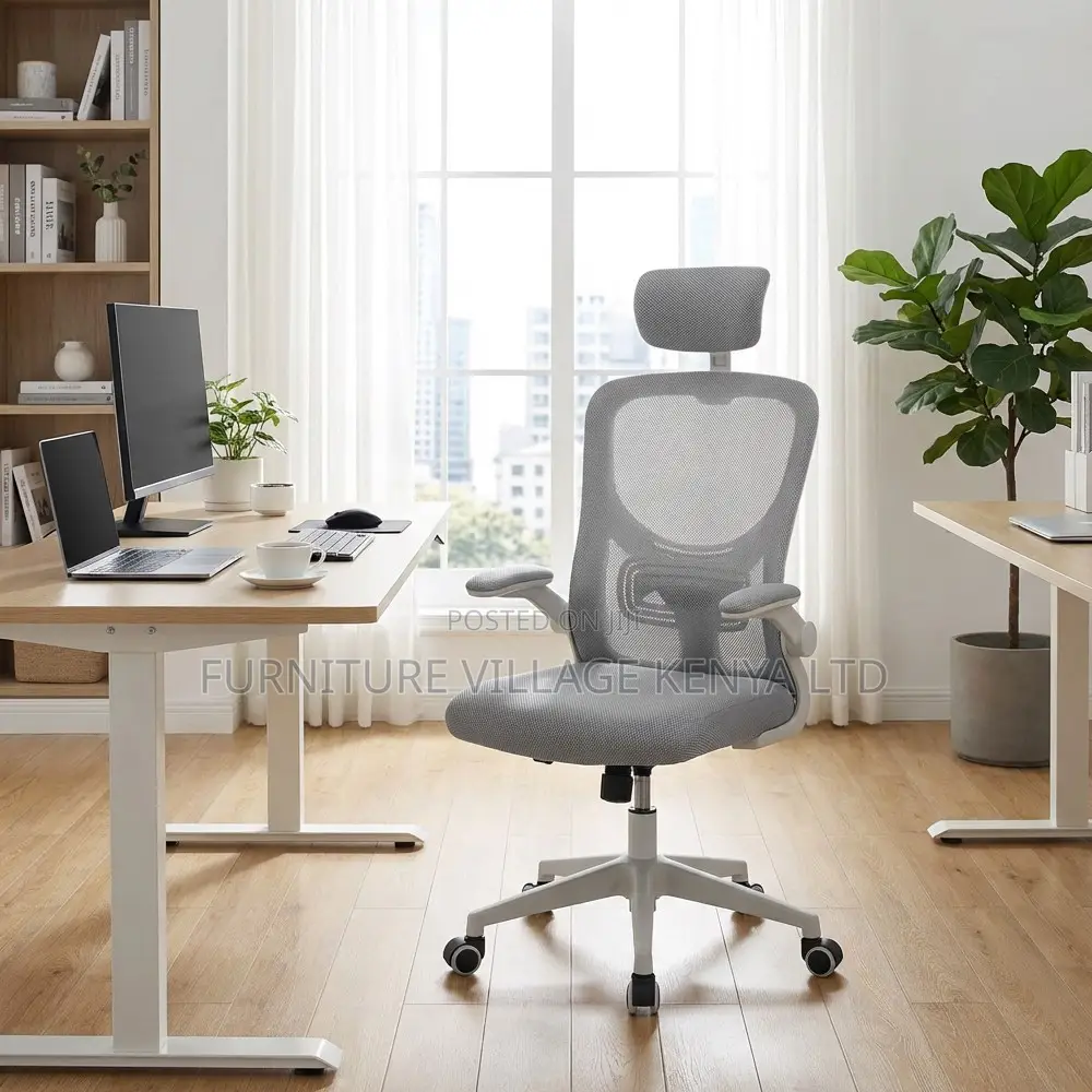 White Swivel Ergonomic Desk Seat With Armrest