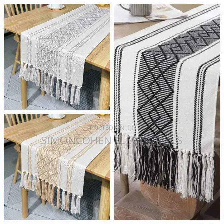 Braided Woven Textured Table Runner With Tassels + 6pcs Mats