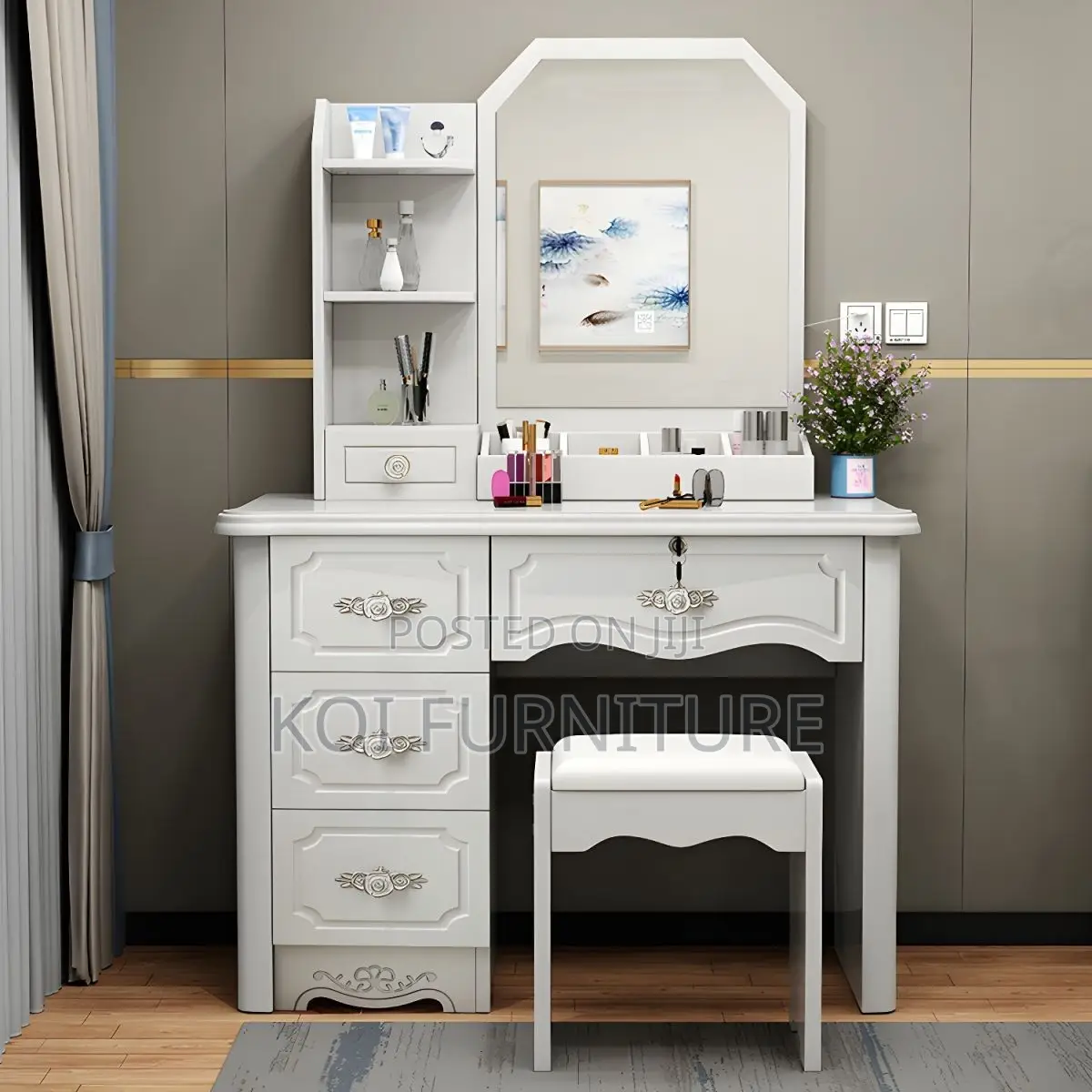 Dressers; White Standing Perfect Wooden Grooming Vanity Set