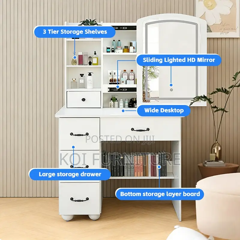 Dressers; White Bedroom Stylish Make Up Grooming Vanity With Mirror
