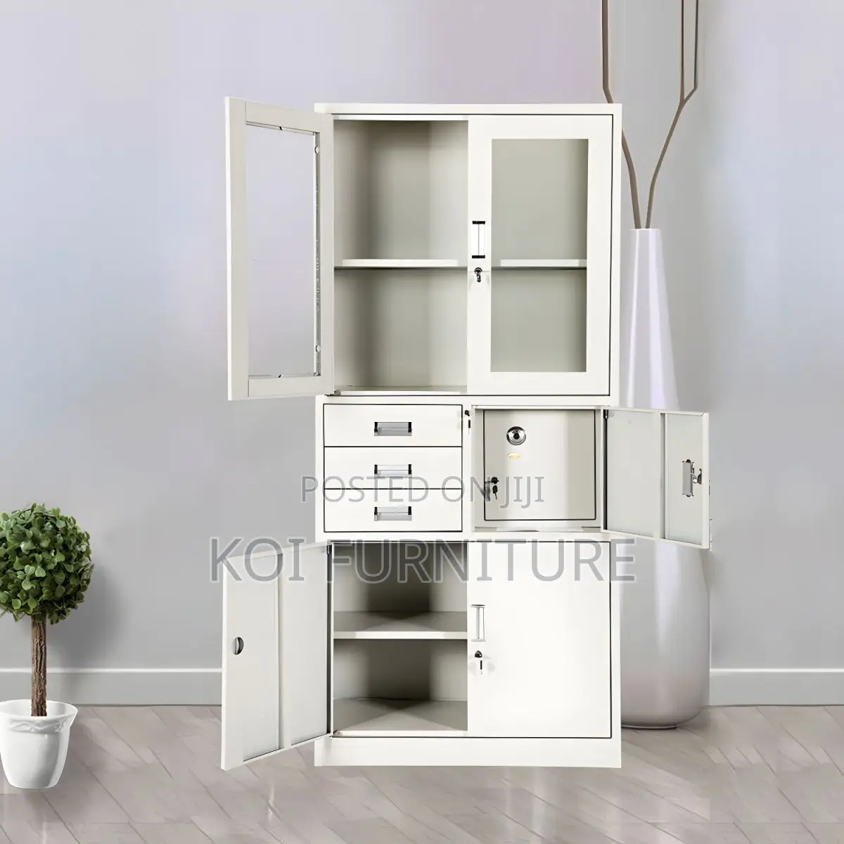Office Cabinet; Metallic Executive Grey Cabinet With Safe and 2 Doors