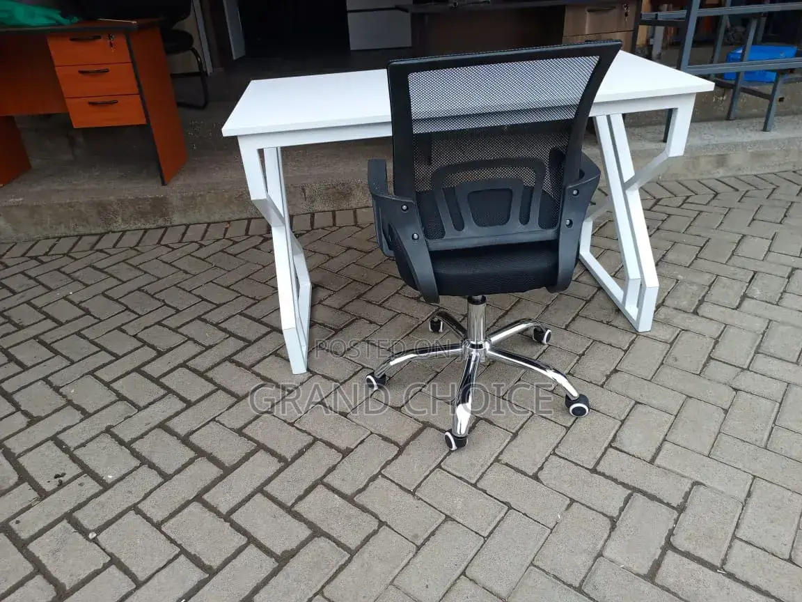 Metallic Office Table With Mesh Chair