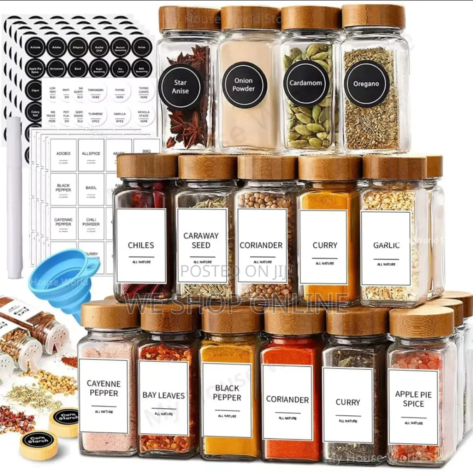 29 PCS Set Glass Storage Jars With Bamboo Lid .