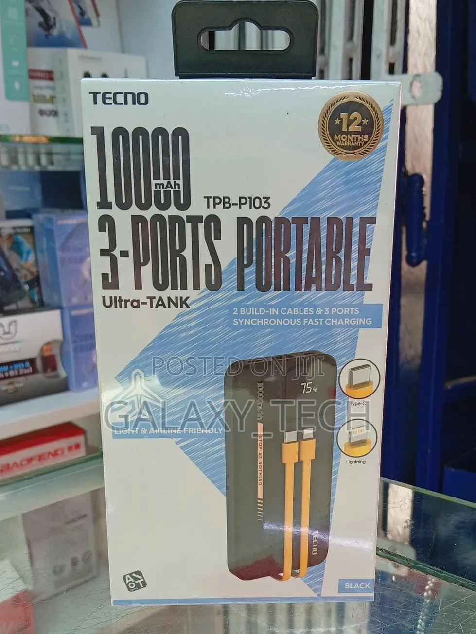 Tecno 10000mah Powerbank 2 Build-in Cables Fast Charger