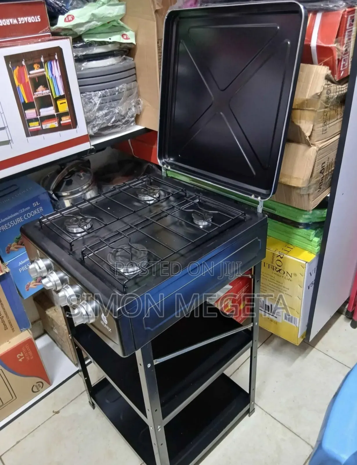 Nunix Full Gas Standing Cooker With Storage Shelves