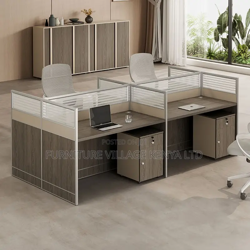Imported 4-Seater Brown Modular Office Workstation