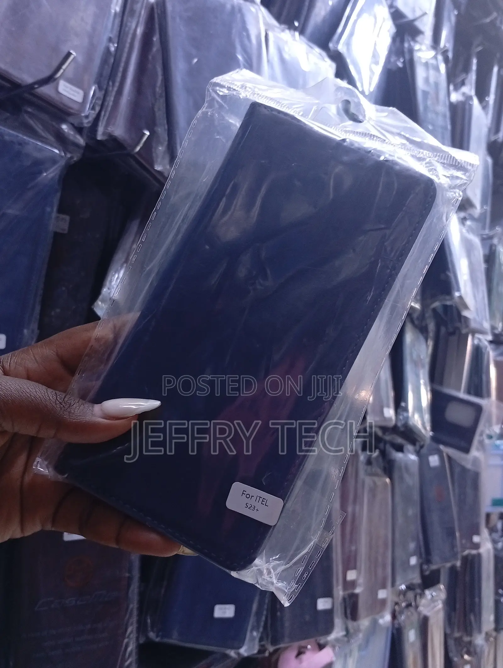 Navy Blue Leather Wallet-Style Flip Case for the 523+ Smartphone.