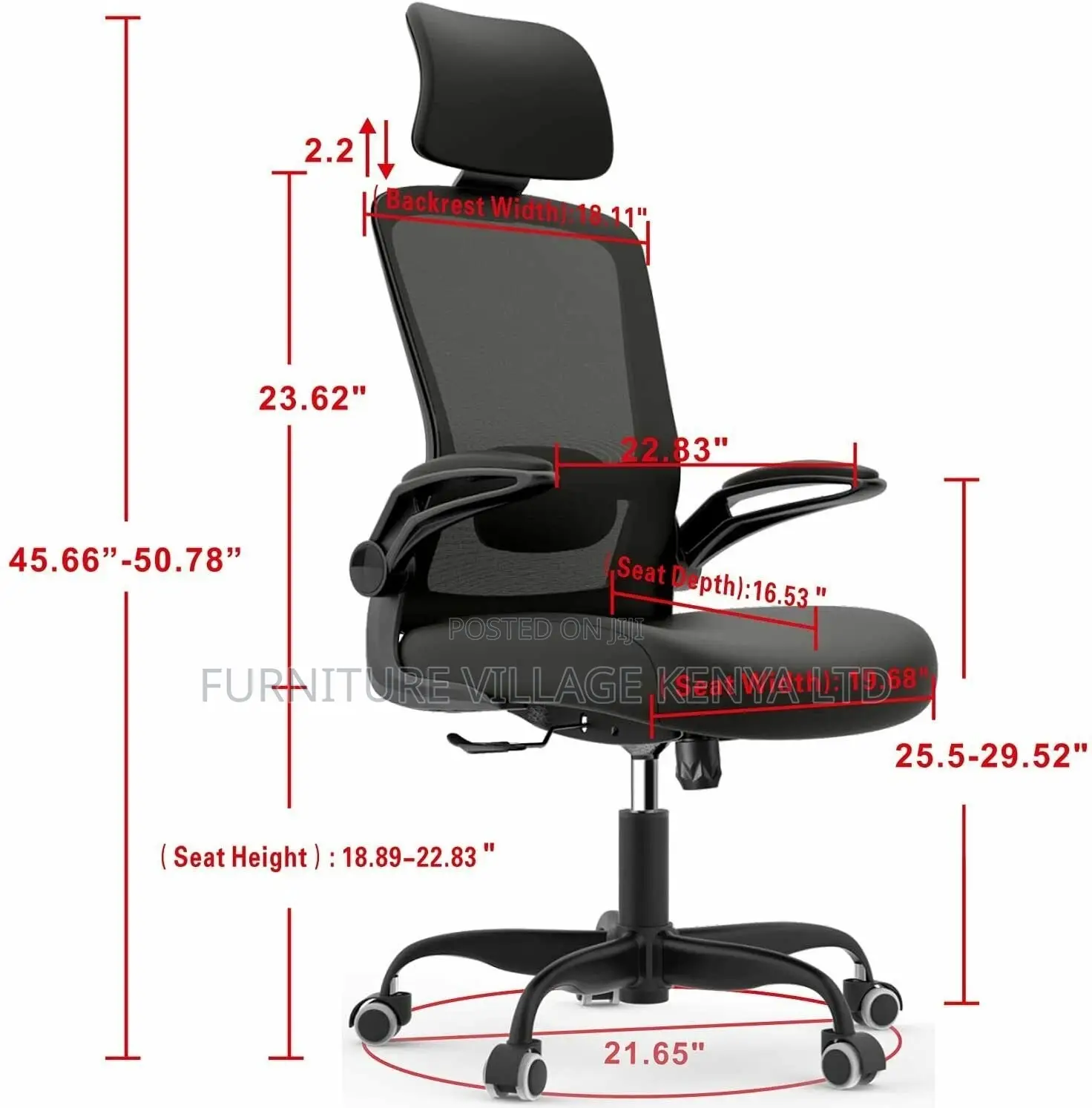 Black Swivel Mesh Ergonomic Desk Seat-Adjustable