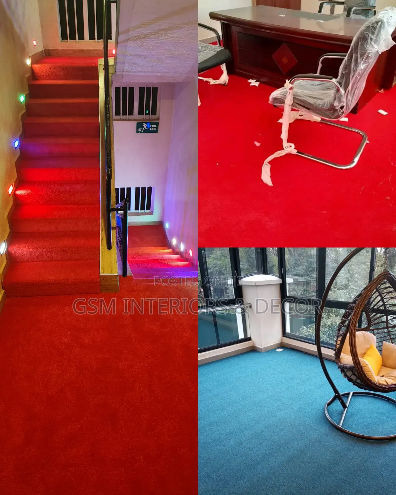Wall to Wall Carpets in Red and Ocean Blue Optionz