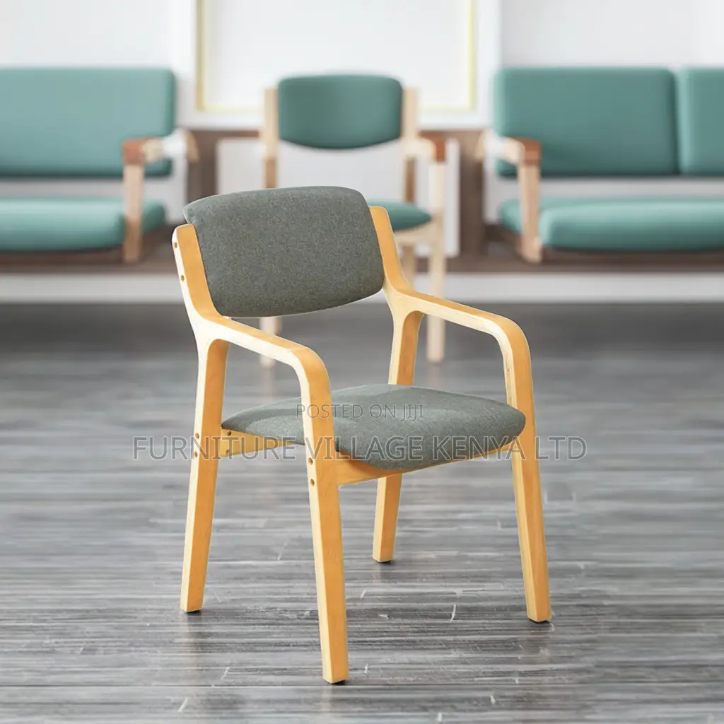 Modern Fabric Conference Chair With Wooden Armrest