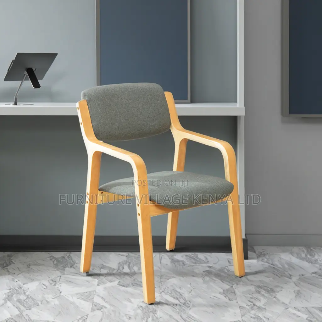 Modern Fabric Conference Chair With Wooden Armrest