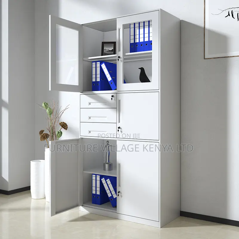 2-Door Metallic Glass Front Storage Safe Cabinet