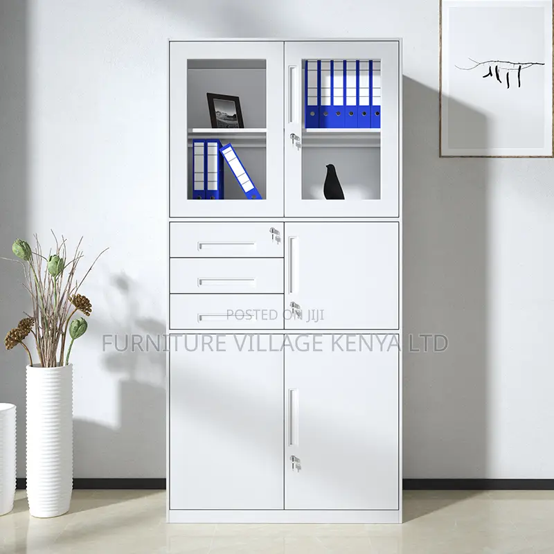 2-Door Metallic Glass Front Storage Safe Cabinet