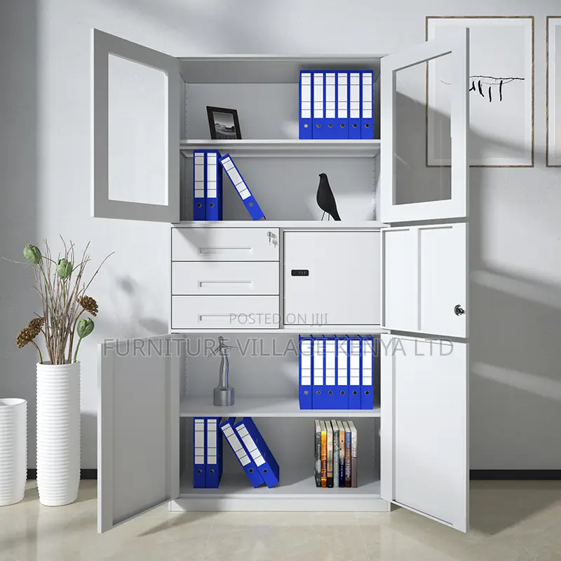 2-Door Metallic Glass Front Storage Safe Cabinet