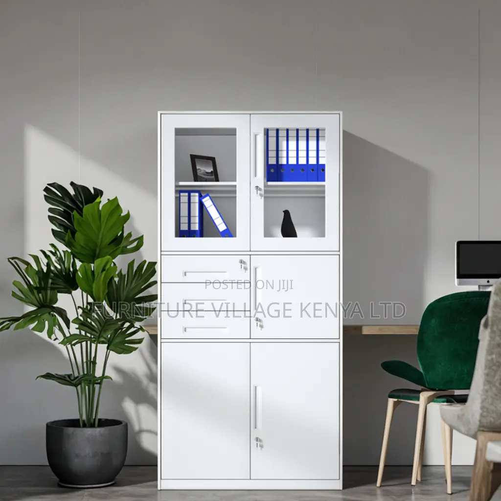 2-Door Metallic Glass Front Storage Safe Cabinet