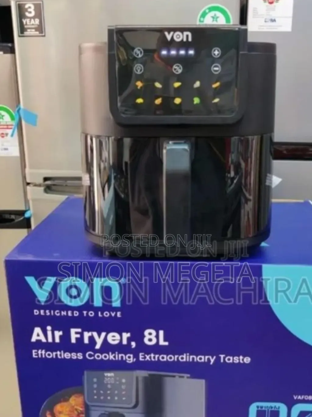 Black Digital Von 8l Air Fryer Slim Air Fryer
